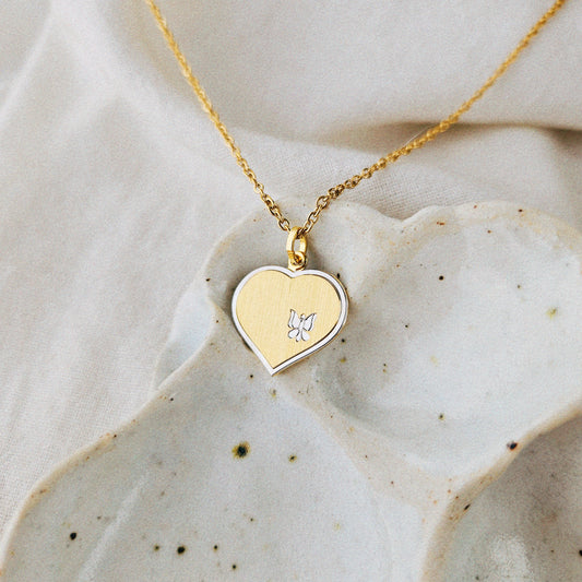 Matte Gold Heart with Butterfly Engraving