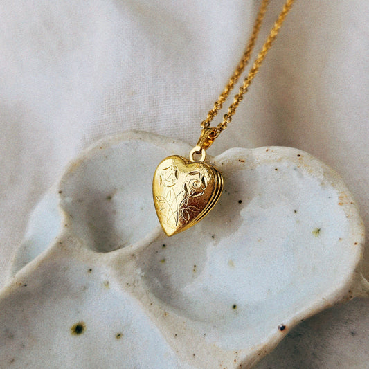 Tiny Heart-shaped Locket with Twin Florals