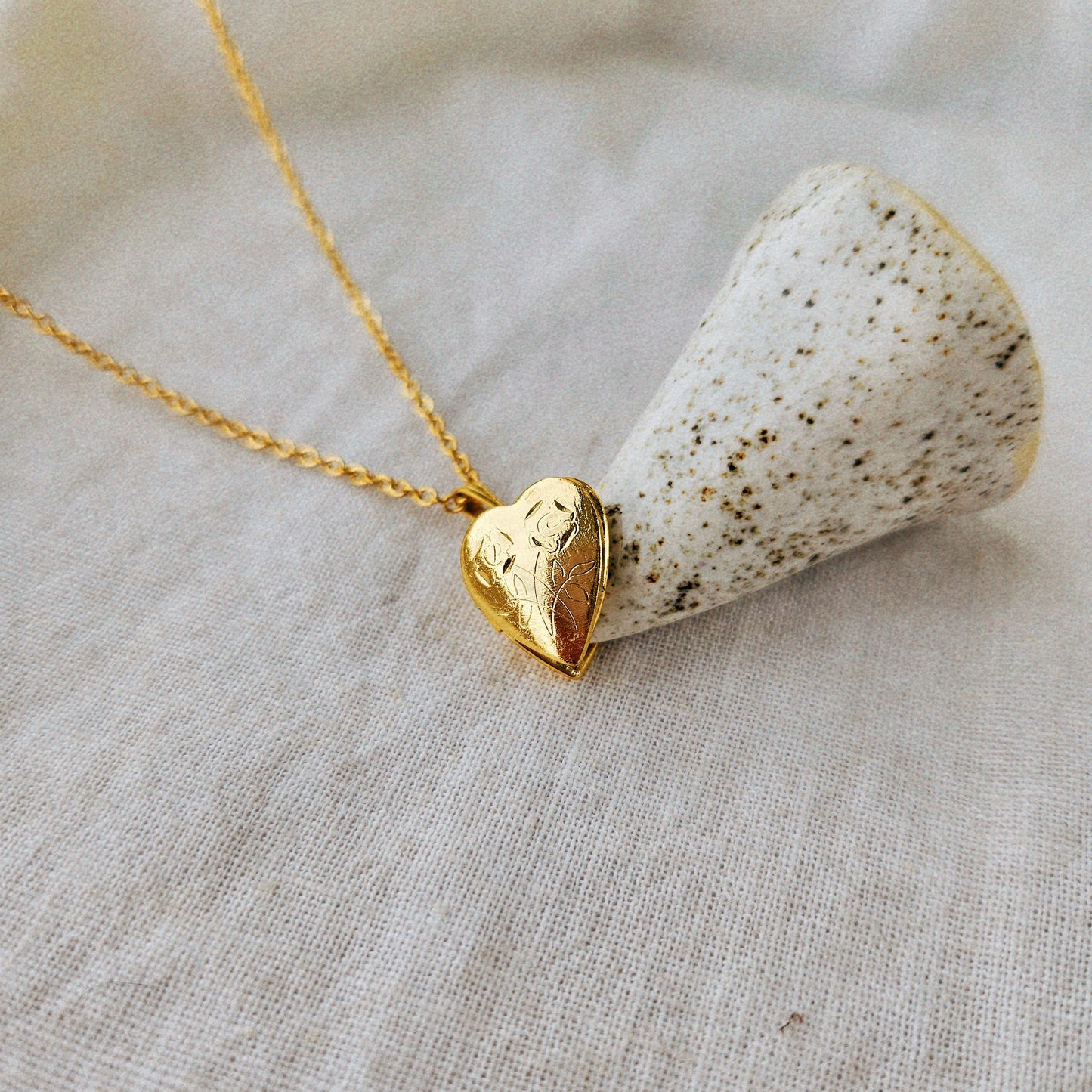 Tiny Heart-shaped Locket with Twin Florals