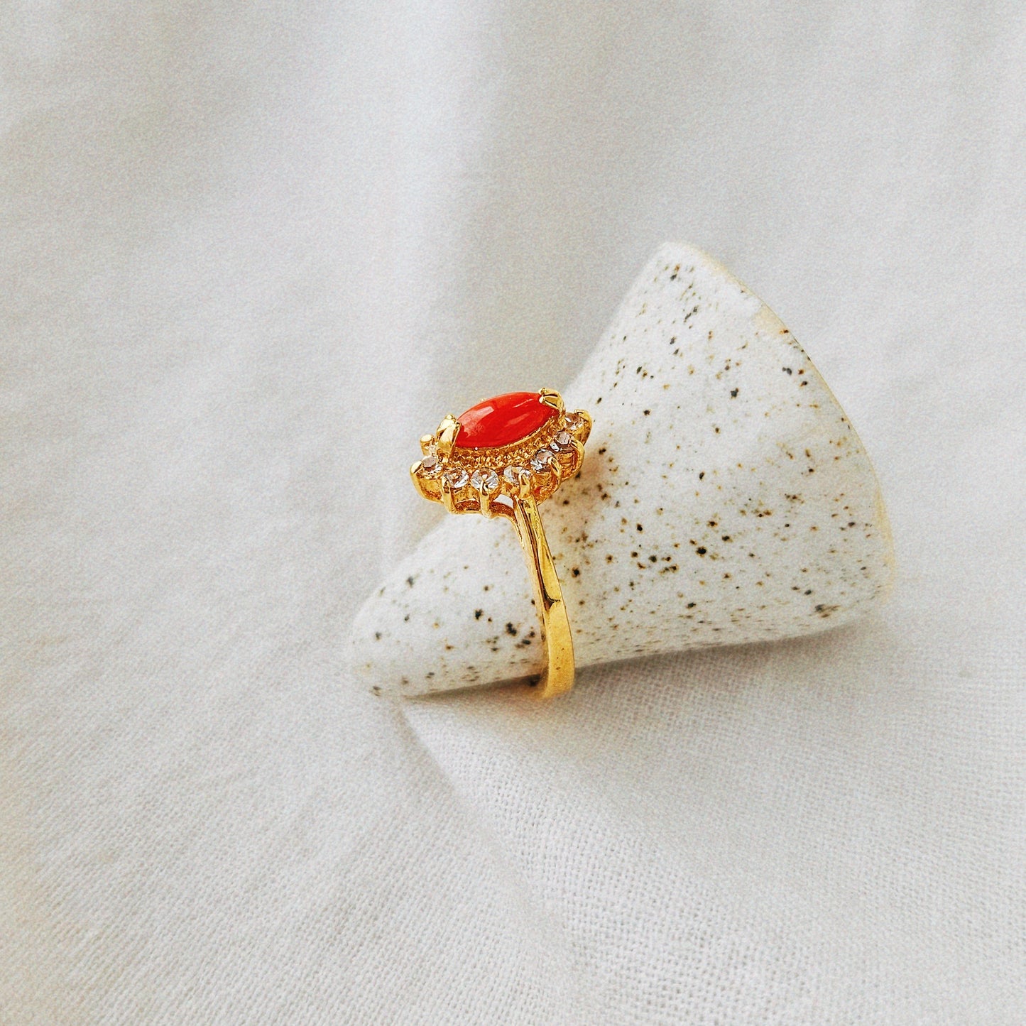 Carnelian Cabochon with CZ Halo Ring (8)