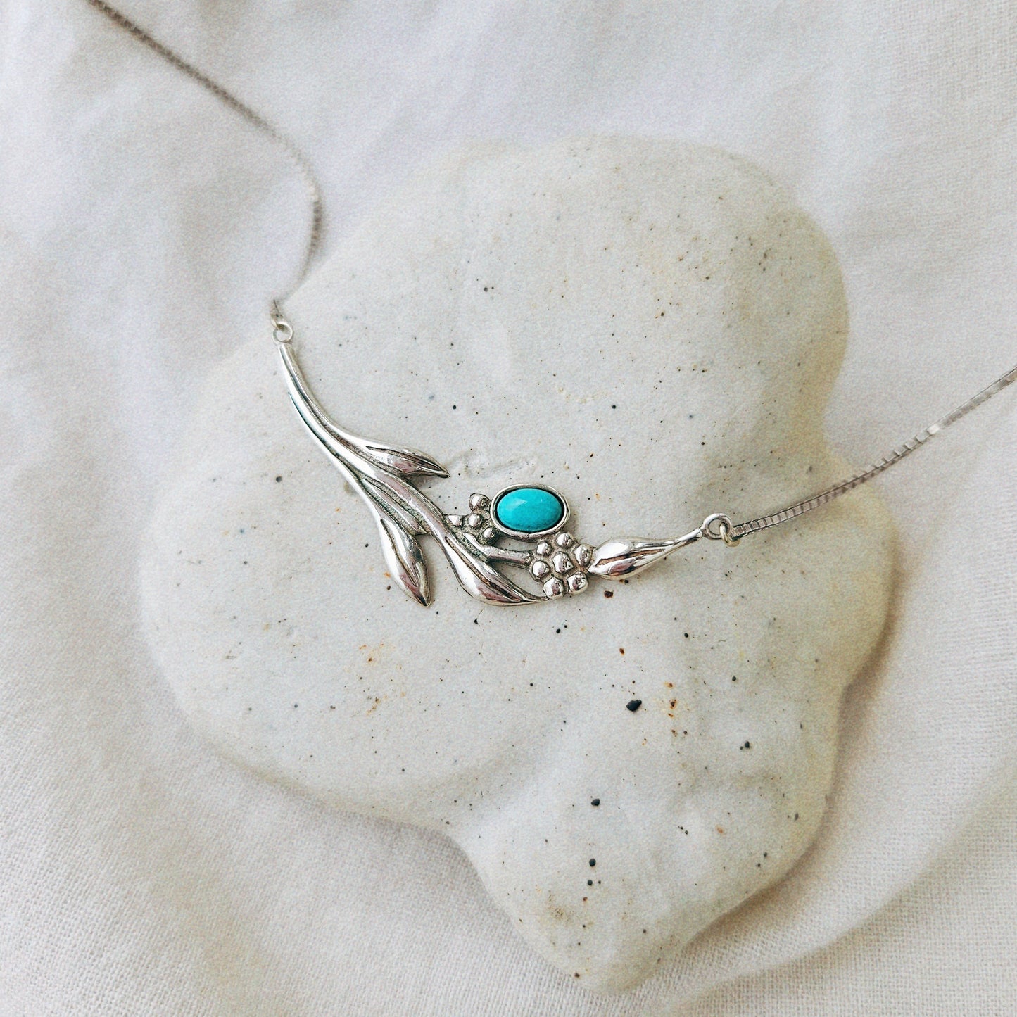 Austrian Turquoise Floral Branch Collar Silver Necklace