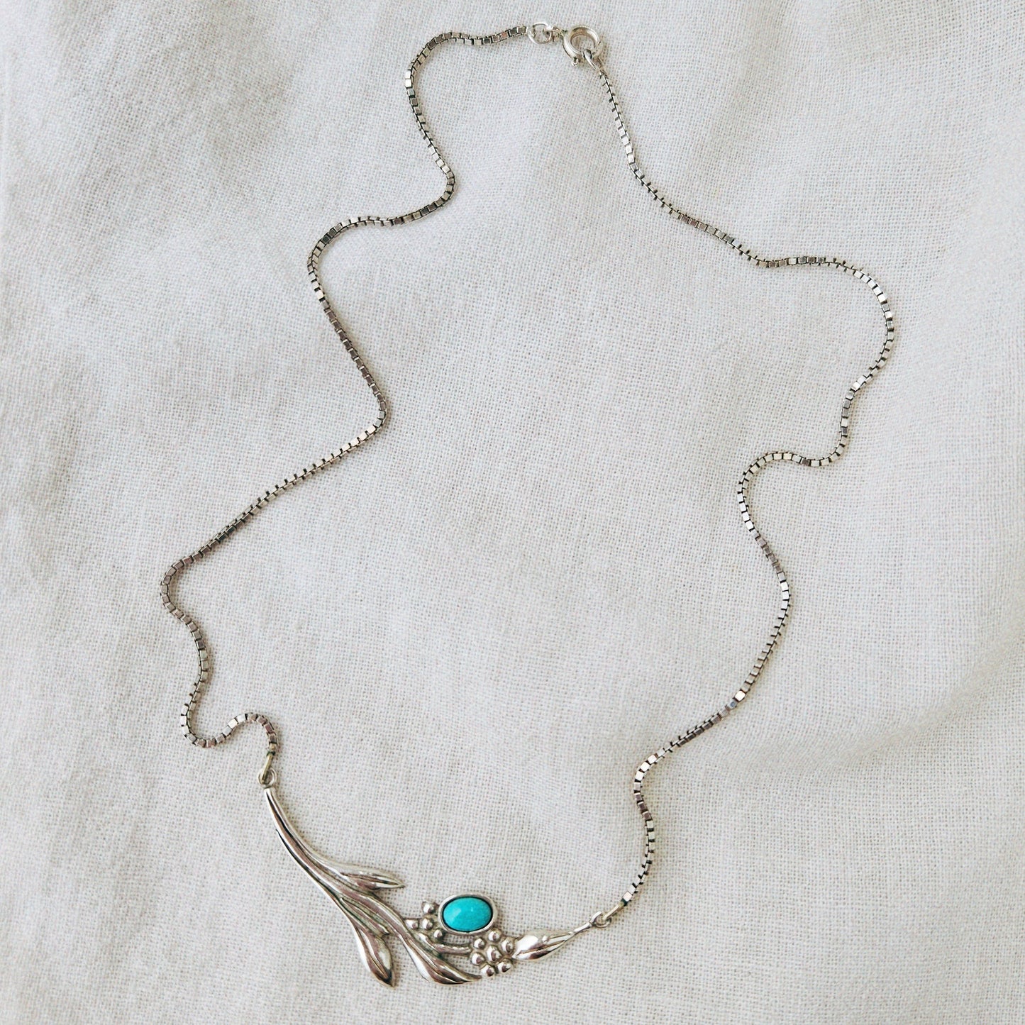 Austrian Turquoise Floral Branch Collar Silver Necklace