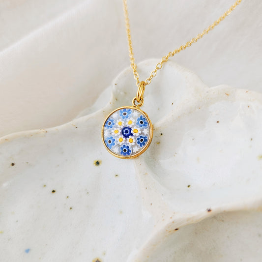 Mini Blue, White, Yellow Murano Glass Necklace