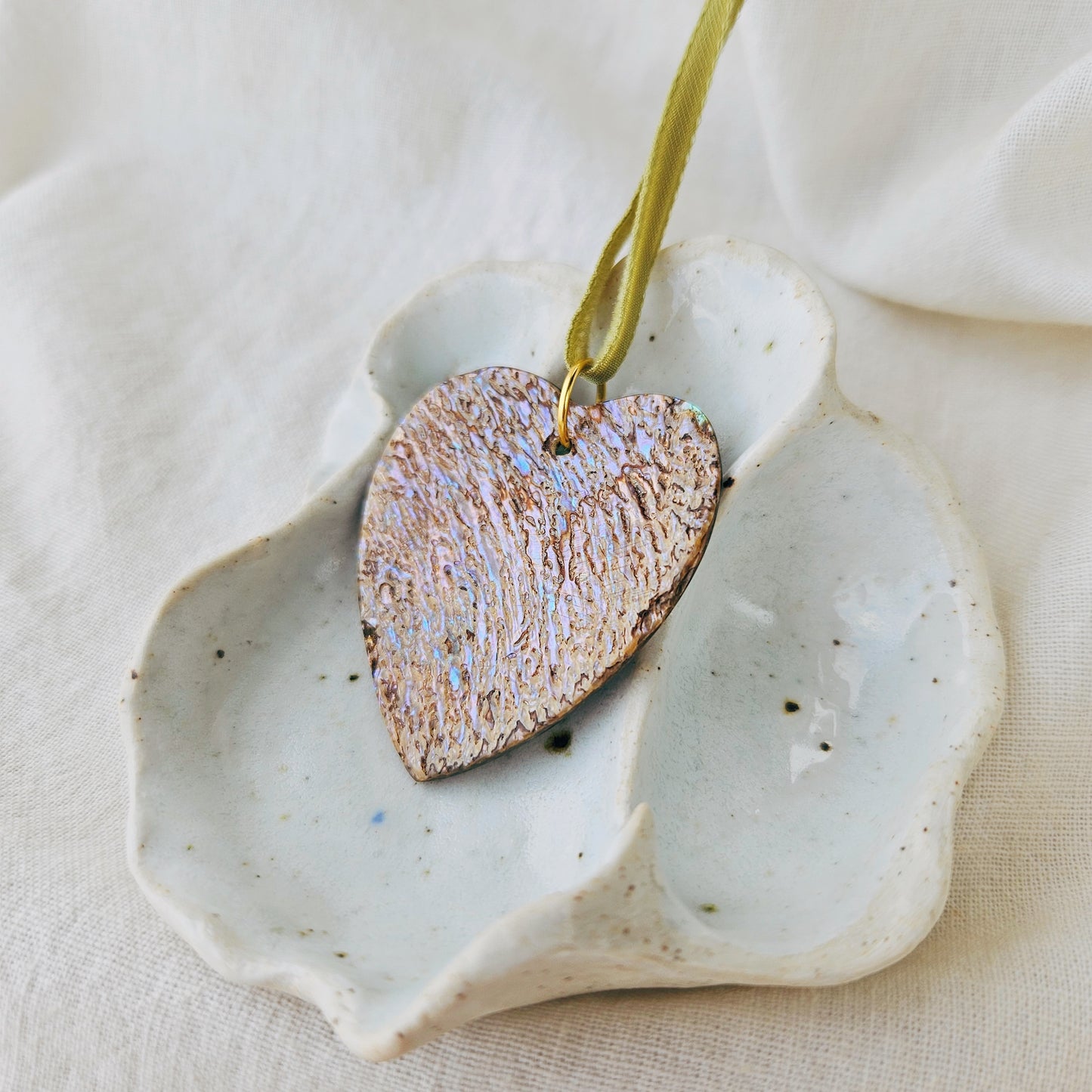 Hand-carved Abalone Heart on Velvet Cord