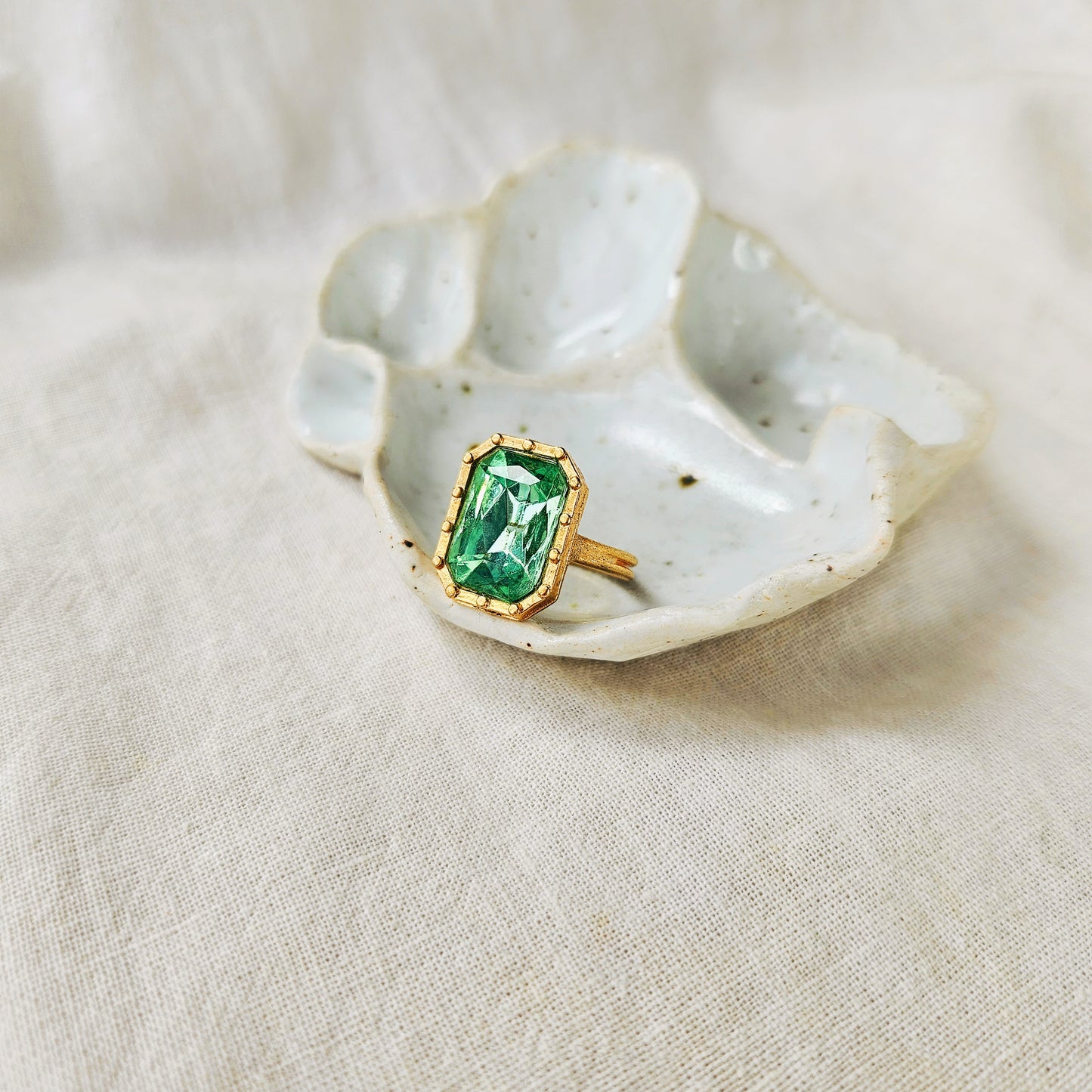 Italian Green Glass Cocktail Ring (6)